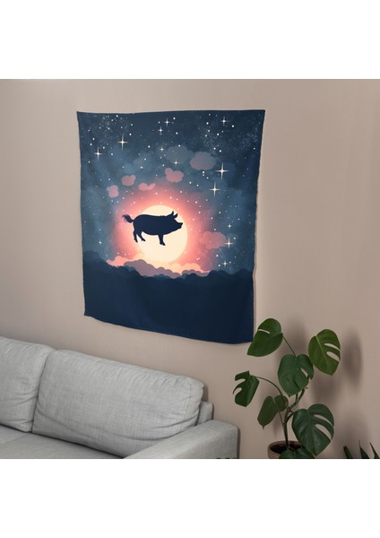 Pink Floyd Minimalist Uçan Domuz Duvar Örtüsü - %100 Pamuk Arka, Polyester Ön - Canlı Renkler modelleri