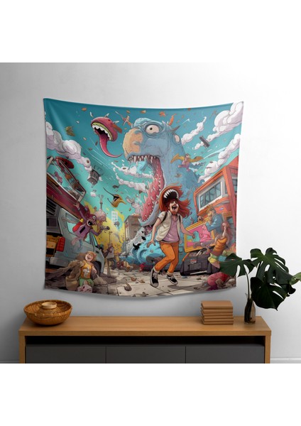 Çizgi Roman Mizah Duvar Örtüsü - Polyester Ön Taraflı %100 Pamuk Sırt - Ranforce Kumaş - Canlı