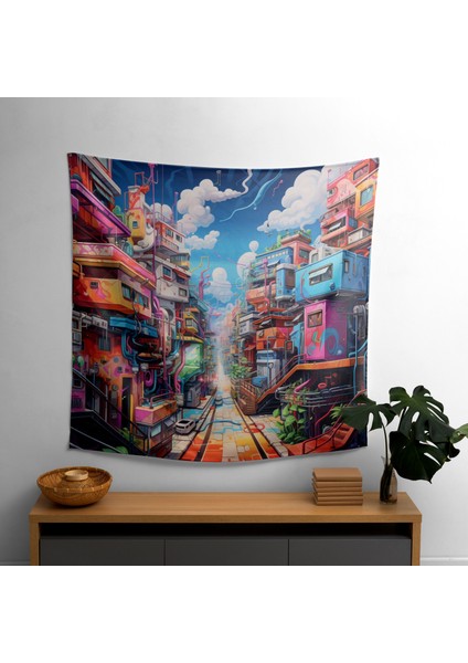 Urban Graffiti Duvar Örtüsü - %100 Pamuk Sırt, Polyester Ön - Canlı Renkler, Süblimasyon Baskı
