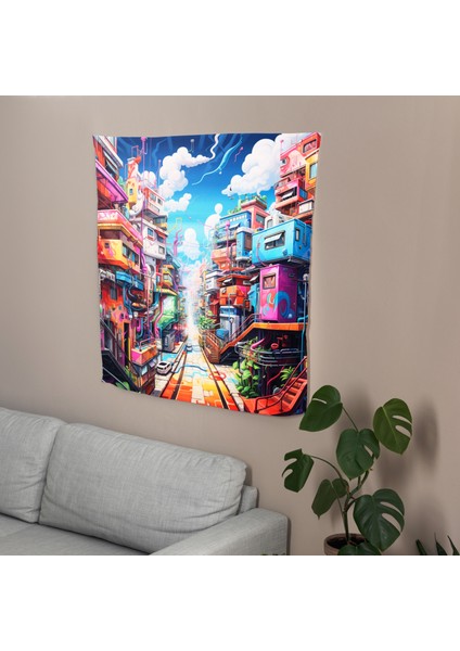 Urban Graffiti Duvar Örtüsü - %100 Pamuk Sırt, Polyester Ön - Canlı Renkler, Süblimasyon Baskı