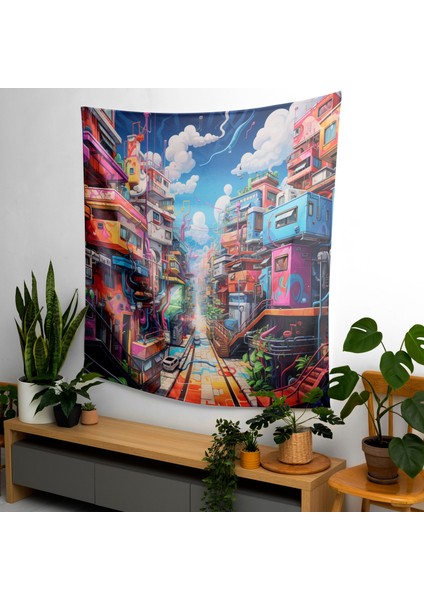 Urban Graffiti Duvar Örtüsü - %100 Pamuk Sırt, Polyester Ön - Canlı Renkler, Süblimasyon Baskı