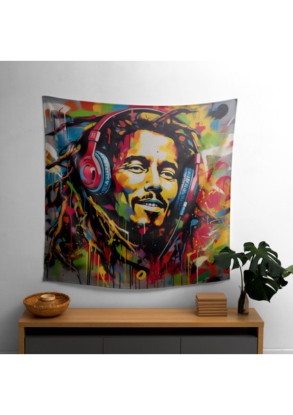 Bob Marley Kanvas Tablo Duvar Örtüsü - Canlı Renkler, %100 Pamuk Sırtlı, Süblimasyon Baskı