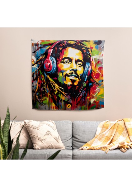 Bob Marley Kanvas Tablo Duvar Örtüsü - Canlı Renkler, %100 Pamuk Sırtlı, Süblimasyon Baskı