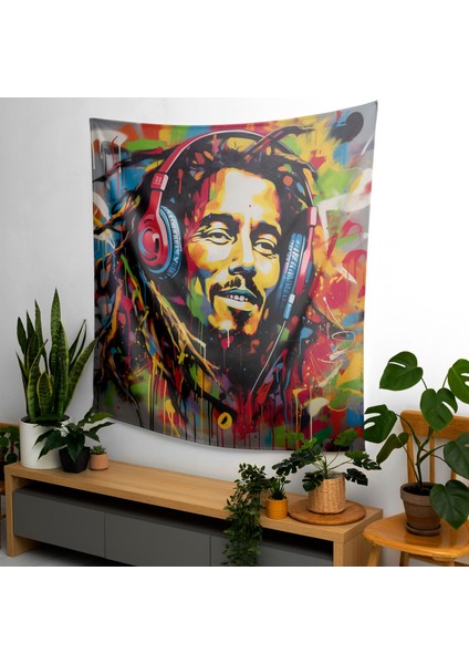 Bob Marley Kanvas Tablo Duvar Örtüsü - Canlı Renkler, %100 Pamuk Sırtlı, Süblimasyon Baskı