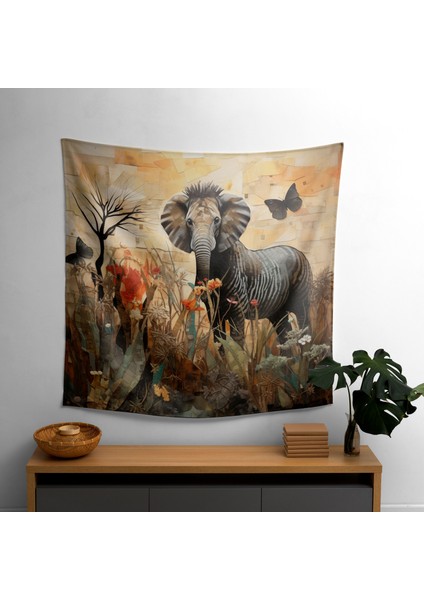 Afrika Yaban Hayatı Karışık Teknik Duvar Örtüsü - Canlı Renkler, Modern Dekoratif Sanat Asılı