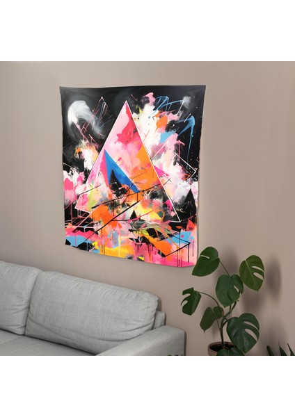 Soyut Ekspresyonist Resim Duvar Örtü - Modern Dekor Için Canlı Ranforce Kumaş Sanat Örtü