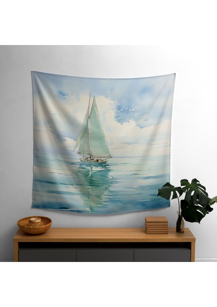 Turkuaz Sular Deniz Manzarası Duvar Örtü - %100 Pamuk Sırt, Polyester Ön - Canlı Ranforce