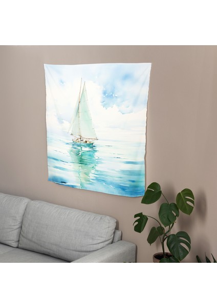 Turkuaz Sular Deniz Manzarası Duvar Örtü - %100 Pamuk Sırt, Polyester Ön - Canlı Ranforce fiyatları