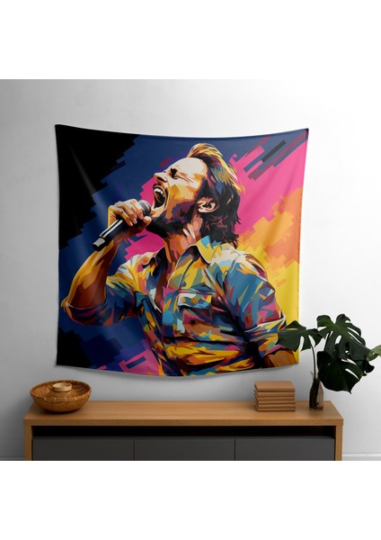 Pop Art Müzisyen Duvar Örtüsü - Süblimasyon Baskılı Canlı Kumaş Sanatı, %100 Pamuk Destekli,