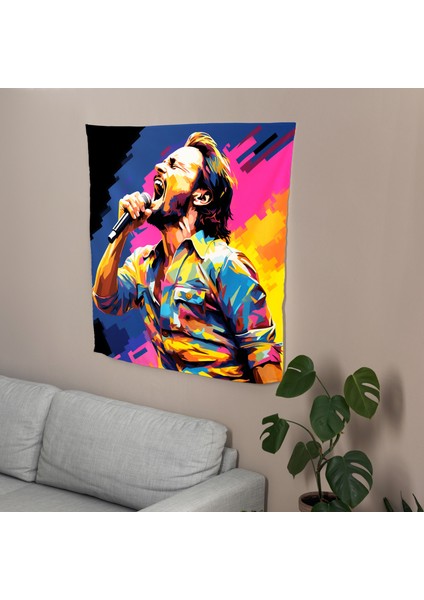 Pop Art Müzisyen Duvar Örtüsü - Süblimasyon Baskılı Canlı Kumaş Sanatı, %100 Pamuk Destekli, fiyatları