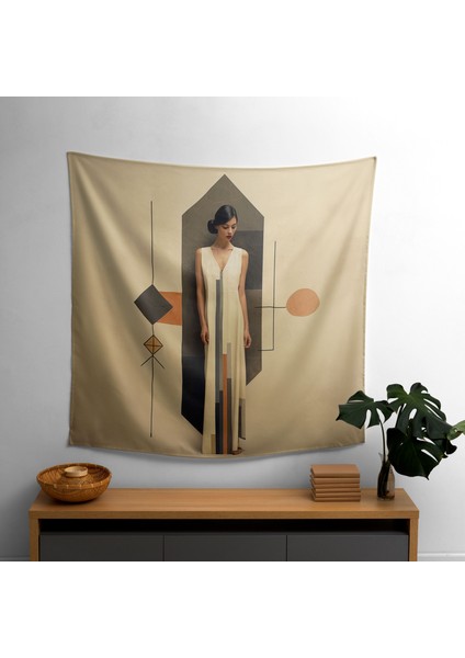 Etnik Geometrik Duvar Örtüsü - Süblimasyon Baskılı Canlı Ranforce Kumaş - Modern Dekoratif