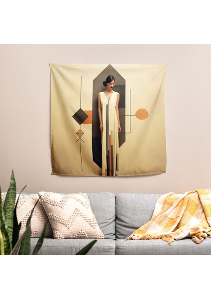 Etnik Geometrik Duvar Örtüsü - Süblimasyon Baskılı Canlı Ranforce Kumaş - Modern Dekoratif