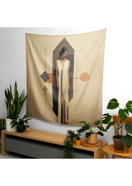 Etnik Geometrik Duvar Örtüsü - Süblimasyon Baskılı Canlı Ranforce Kumaş - Modern Dekoratif