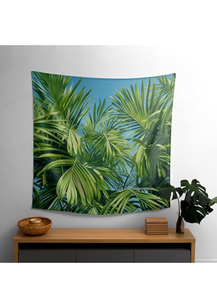 Tropical Oasis Duvar Örtüsü - %100 Pamuk Sırt, Polyester Ön - Canlı Renkler, Hafif Kumaş -