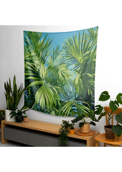 Tropical Oasis Duvar Örtüsü - %100 Pamuk Sırt, Polyester Ön - Canlı Renkler, Hafif Kumaş -