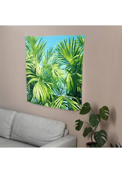 Tropical Oasis Duvar Örtüsü - %100 Pamuk Sırt, Polyester Ön - Canlı Renkler, Hafif Kumaş -