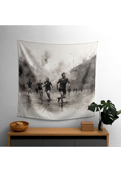 Yağmurlu Gün Futbol Eskiz Kumaş Duvar Sanatı Örtü - Canlı Renkler, Hafif %100 Pamuk Sırt,