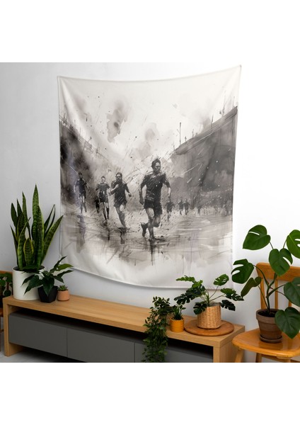 Yağmurlu Gün Futbol Eskiz Kumaş Duvar Sanatı Örtü - Canlı Renkler, Hafif %100 Pamuk Sırt, fiyatları