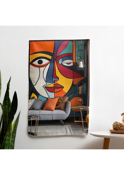 Picasso Kübizm Duvar Dekorasyonuyla Yüzleşiyor - Canlı Süblimasyon Baskı Kumaş Örtü