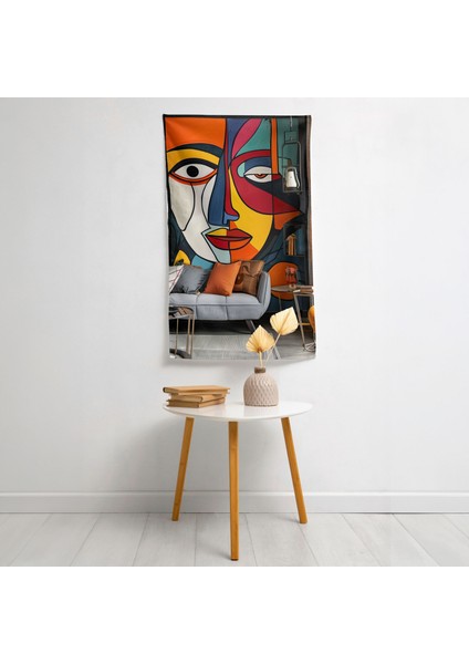 Picasso Kübizm Duvar Dekorasyonuyla Yüzleşiyor - Canlı Süblimasyon Baskı Kumaş Örtü