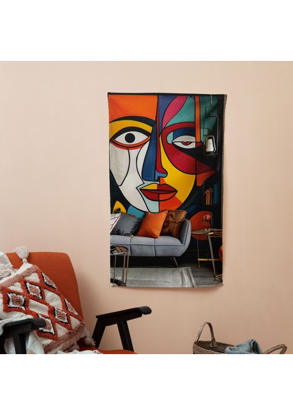 Picasso Kübizm Duvar Dekorasyonuyla Yüzleşiyor - Canlı Süblimasyon Baskı Kumaş Örtü