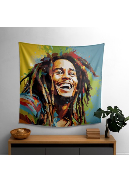 Bob Marley Pop Art Duvar Örtüsü - %100 Pamuk Sırtlı, Canlı Renkler, Süblimasyon Baskı