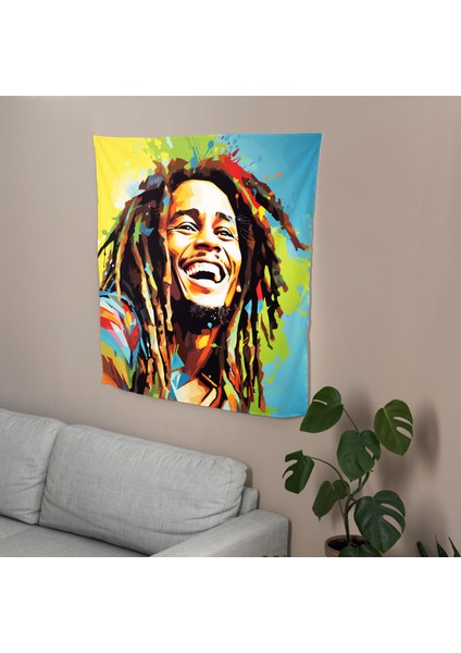 Bob Marley Pop Art Duvar Örtüsü - %100 Pamuk Sırtlı, Canlı Renkler, Süblimasyon Baskı
