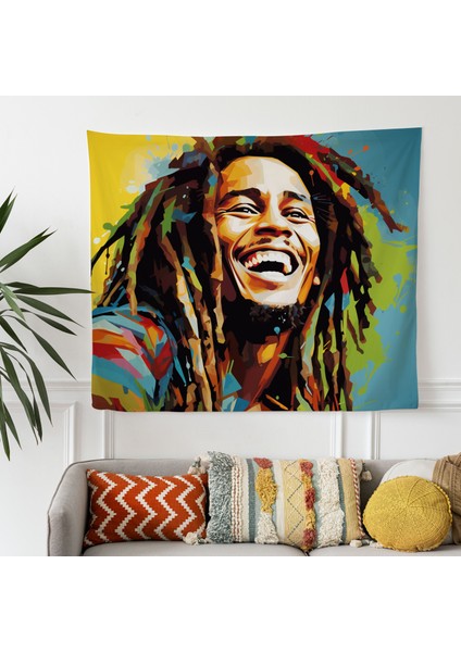 Bob Marley Pop Art Duvar Örtüsü - %100 Pamuk Sırtlı, Canlı Renkler, Süblimasyon Baskı