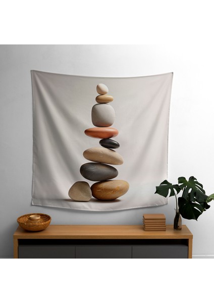 Zen Çakıl Taşları Duvar Örtüsü - %100 Pamuk Arka, Polyester Ön - Canlı Süblimasyon Baskı,