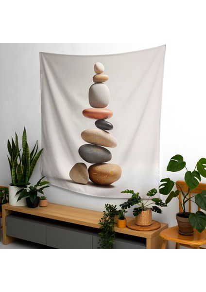 Zen Çakıl Taşları Duvar Örtüsü - %100 Pamuk Arka, Polyester Ön - Canlı Süblimasyon Baskı,