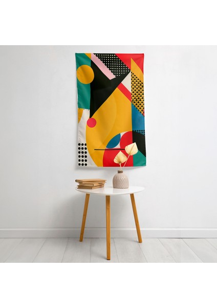 Soyut Geometrik Şekiller Duvar Örtüsü - %100 Pamuk Sırt ve Polyester Ön - Canlı Renkler -