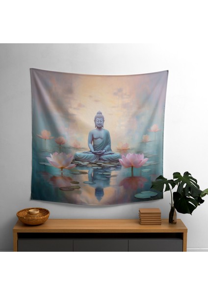 Zen Sakinleştirici Buda Duvar Örtüsü - %100 Pamuk Sırtlı, Canlı Renkler - Yatak Odası, Oturma