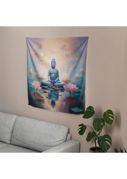 Zen Sakinleştirici Buda Duvar Örtüsü - %100 Pamuk Sırtlı, Canlı Renkler - Yatak Odası, Oturma