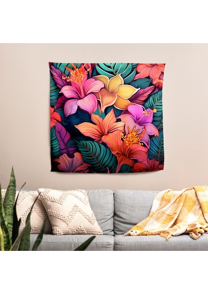 Tropical Blooms Kanvas Duvar Örtüsü - %100 Pamuk Sırt, Polyester Ön - Canlı Renkler, Hafif