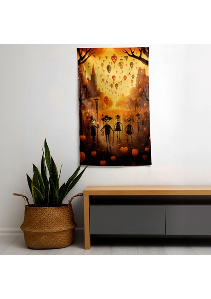 Eğlenceli Los Muertos Dekoratif Duvar Örtüsü - %100 Polyester Ön Cephe - Canlı Renkler - Yatak