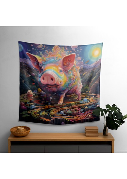 Psychedelic Yağlıboya Pink Floyd Duvar Örtüsü - Canlı Ranforce Kumaş, Süblimasyon Baskı