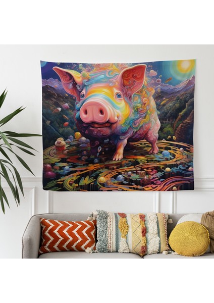 Psychedelic Yağlıboya Pink Floyd Duvar Örtüsü - Canlı Ranforce Kumaş, Süblimasyon Baskı fiyatları