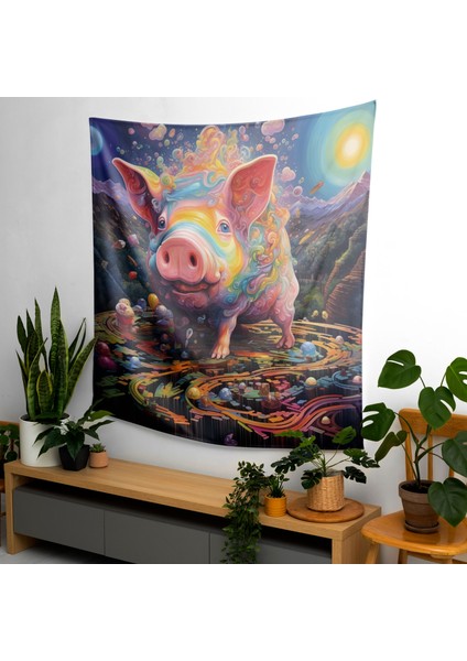 Psychedelic Yağlıboya Pink Floyd Duvar Örtüsü - Canlı Ranforce Kumaş, Süblimasyon Baskı modelleri