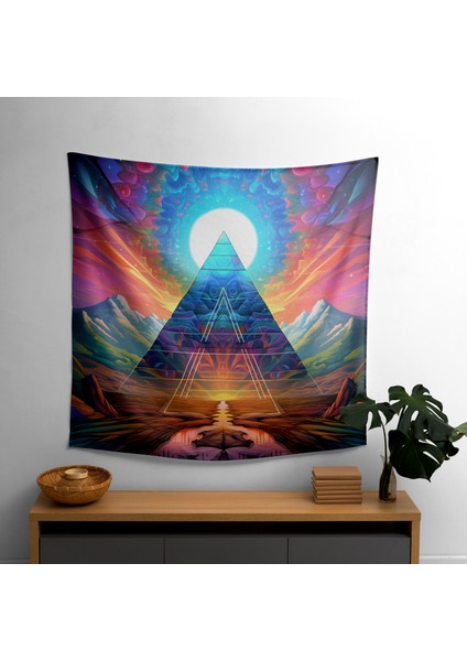Psychedelic Prizma Duvar Örtüsü - Süblimasyon Baskılı Canlı Ranforce Kumaş, %100 Pamuk Sırtlı