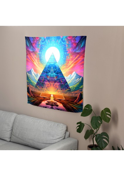 Psychedelic Prizma Duvar Örtüsü - Süblimasyon Baskılı Canlı Ranforce Kumaş, %100 Pamuk Sırtlı