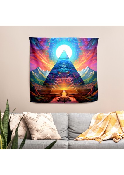 Psychedelic Prizma Duvar Örtüsü - Süblimasyon Baskılı Canlı Ranforce Kumaş, %100 Pamuk Sırtlı