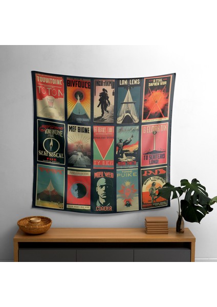 Vintage Konser Posterleri Kolaj Duvar Sanatı - Canlı Süblimasyon Baskılı Şık Kumaş Duvar Asma