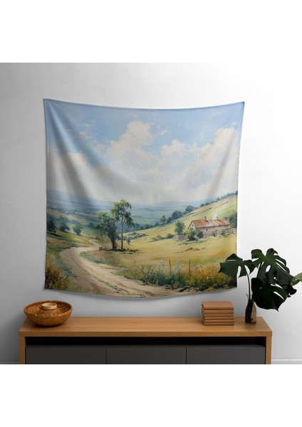 Klasik Vintage Manzara Duvar Örtüsü - %100 Pamuk Arka, Polyester Ön - Canlı Renkler, Süblimasyon