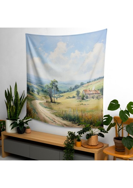 Klasik Vintage Manzara Duvar Örtüsü - %100 Pamuk Arka, Polyester Ön - Canlı Renkler, Süblimasyon