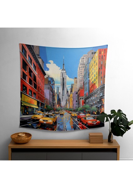 Modern Şehir Pop Duvar Örtü - Şık Ev Dekorasyonu Için Canlı Ranforce Kumaş Sanat Örtü