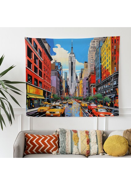 Modern Şehir Pop Duvar Örtü - Şık Ev Dekorasyonu Için Canlı Ranforce Kumaş Sanat Örtü fiyatları