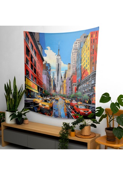 Modern Şehir Pop Duvar Örtü - Şık Ev Dekorasyonu Için Canlı Ranforce Kumaş Sanat Örtü modelleri