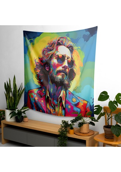 Psychedelic Pop Art Duvar Örtüsü - %100 Pamuk Sırtı ve Polyester Önü Üzerine Canlı Süblimasyon