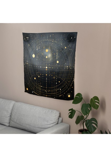 Göksel Geometri Duvar Örtüsü - %100 Pamuk Sırt, Polyester Ön - Canlı Renkler ve Süblimasyon