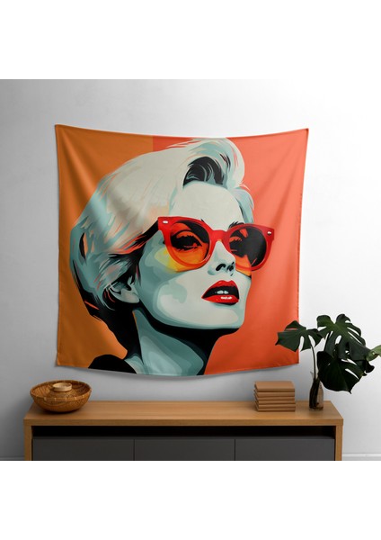 Renkli Pop Art Marilyn Monroe Duvar Örtüsü - Ranforce Kumaş, Canlı Süblimasyon Baskı